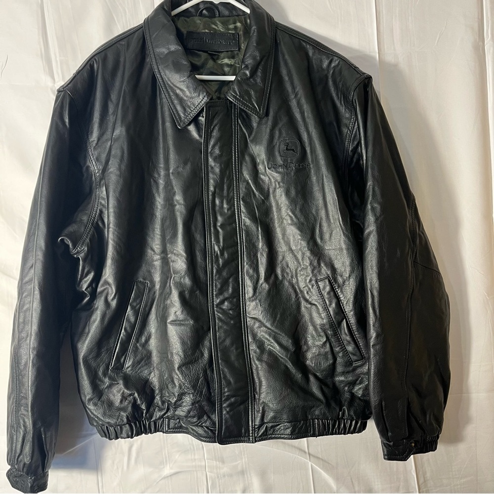 Port Authority Black Leather Vintage John Deere Men’s Jacket XL